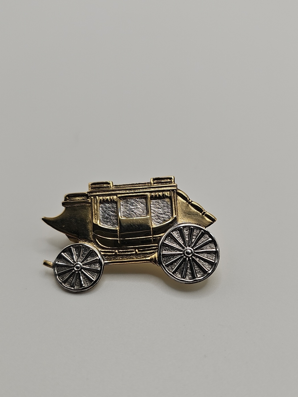 Vintage Stagecoach Brooch Pin Gold Silver Tone Western Carriage Womens Size OS